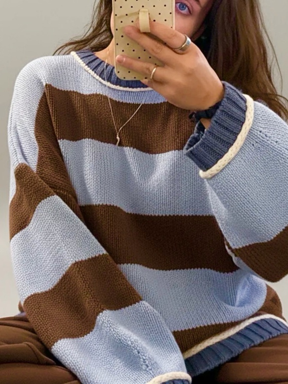 Casual Striped Crewneck Sweater - Blue & Brown